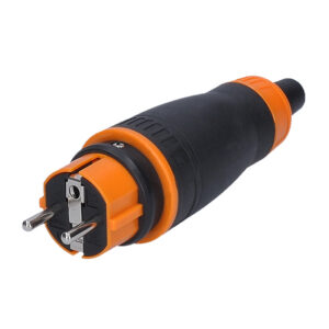 Solight zástrčka do vlhka, priama, IP44, čierna-oranžová