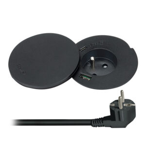 Solight vstavaná zásuvka + USB A+C + Wireless 10W, otočné viečko, kábel 2m, čierna