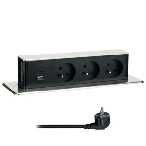 Solight 3z + USB A+C 20W PD výsuvný blok zásuviek, 2m, nerez oceľ